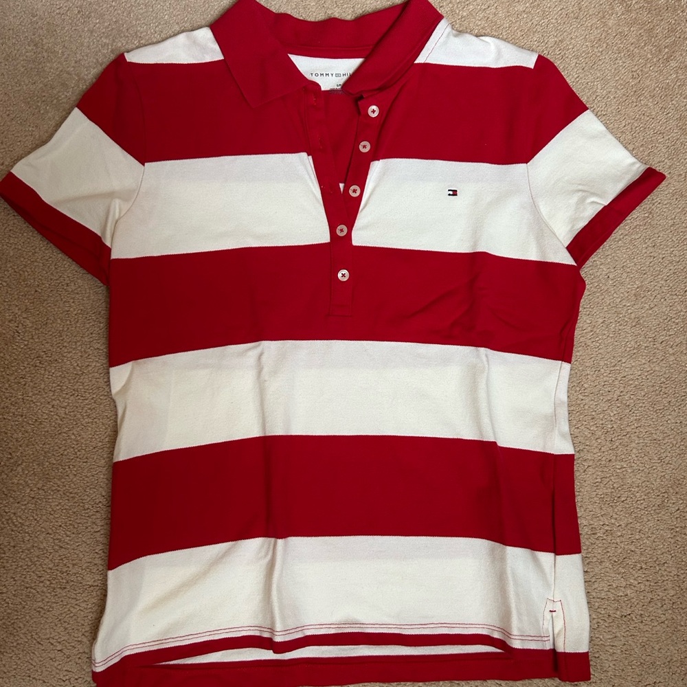 Tommy Hilfiger Bold Red and White Polo
